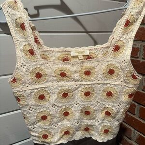 Rebellion Cream and Brown Cropped Tank Top